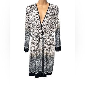 Linea Donatella Satin Robe Large Cream Black Romantic Tie Feminine Animal Print